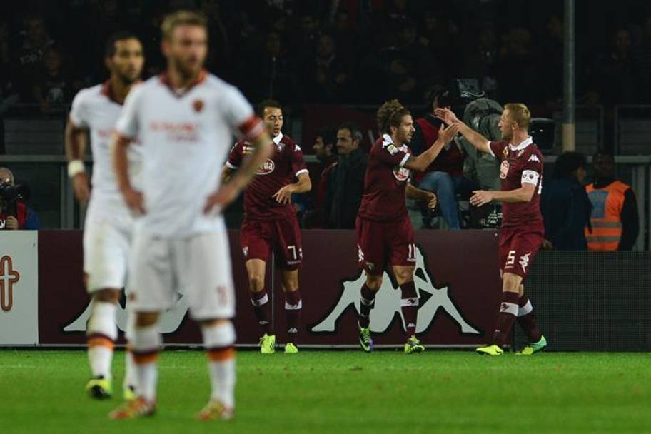La gioia del Torino dopo il gol del pareggio. 